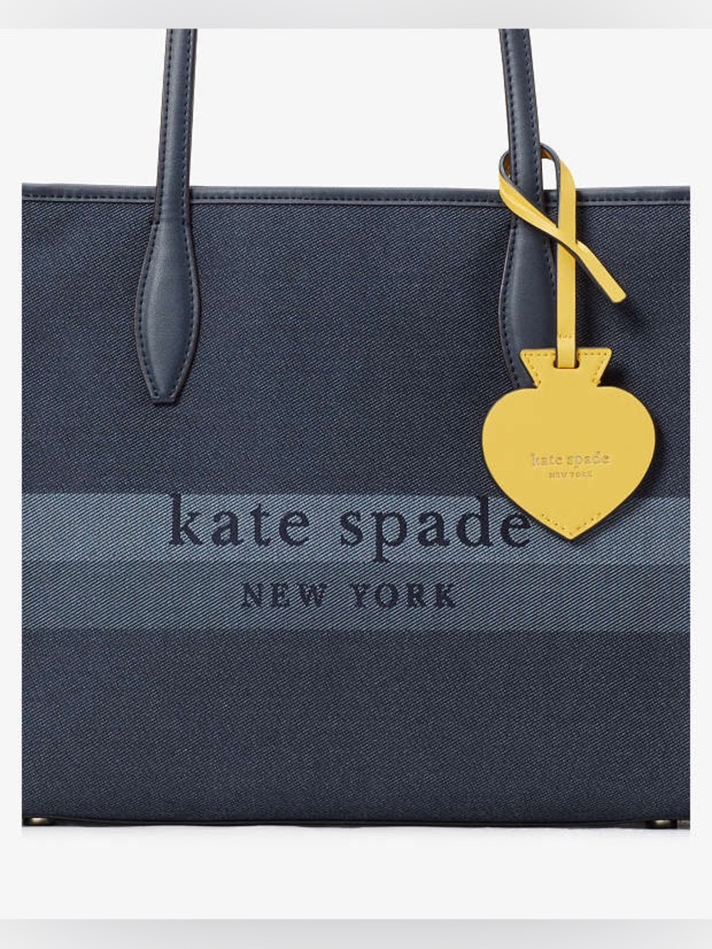 kate spade Market denim Navy Canvas Tote with Yellow Heart Charm NWOT - Picture 6 of 10